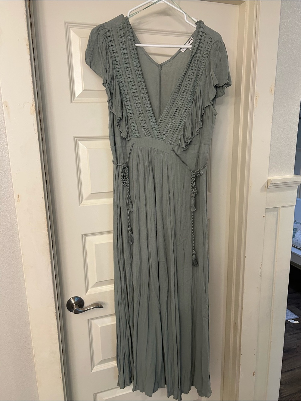 Baltic Born Sage Green V-Neck Maxi Dress with Tassel Waist